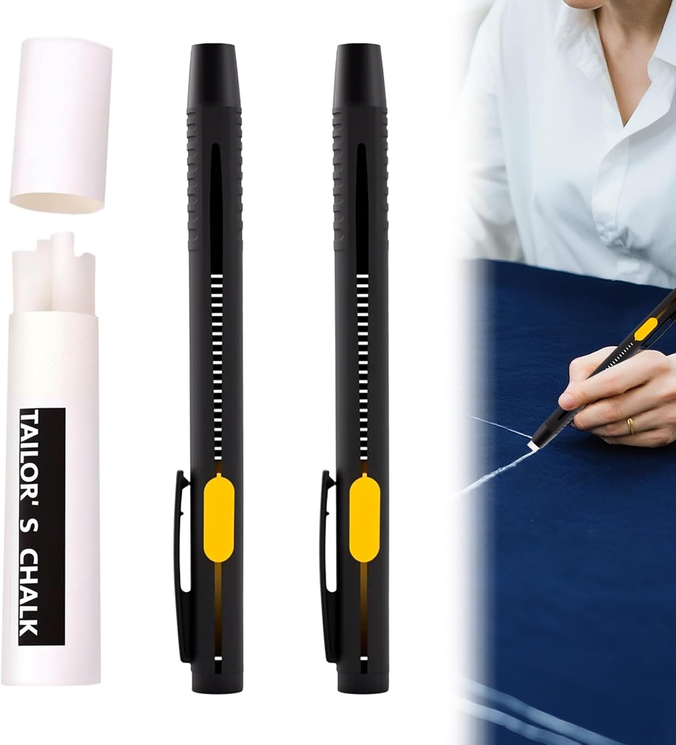 Heat Erasable Fabric Markers for Sewing, Quilting & Embroidery & DIY Crafts - Washable, Refillable DIY Chalk Pens for Cotton & Knitted Fabrics, Sewing Supplies (2 Pens+20 Refills)