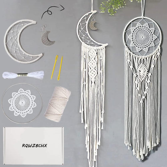 RQWZBCHX Macrame Dream Catcher Kits for Adults Beginners, 2PCS Macrame Wall Hanging Supplies