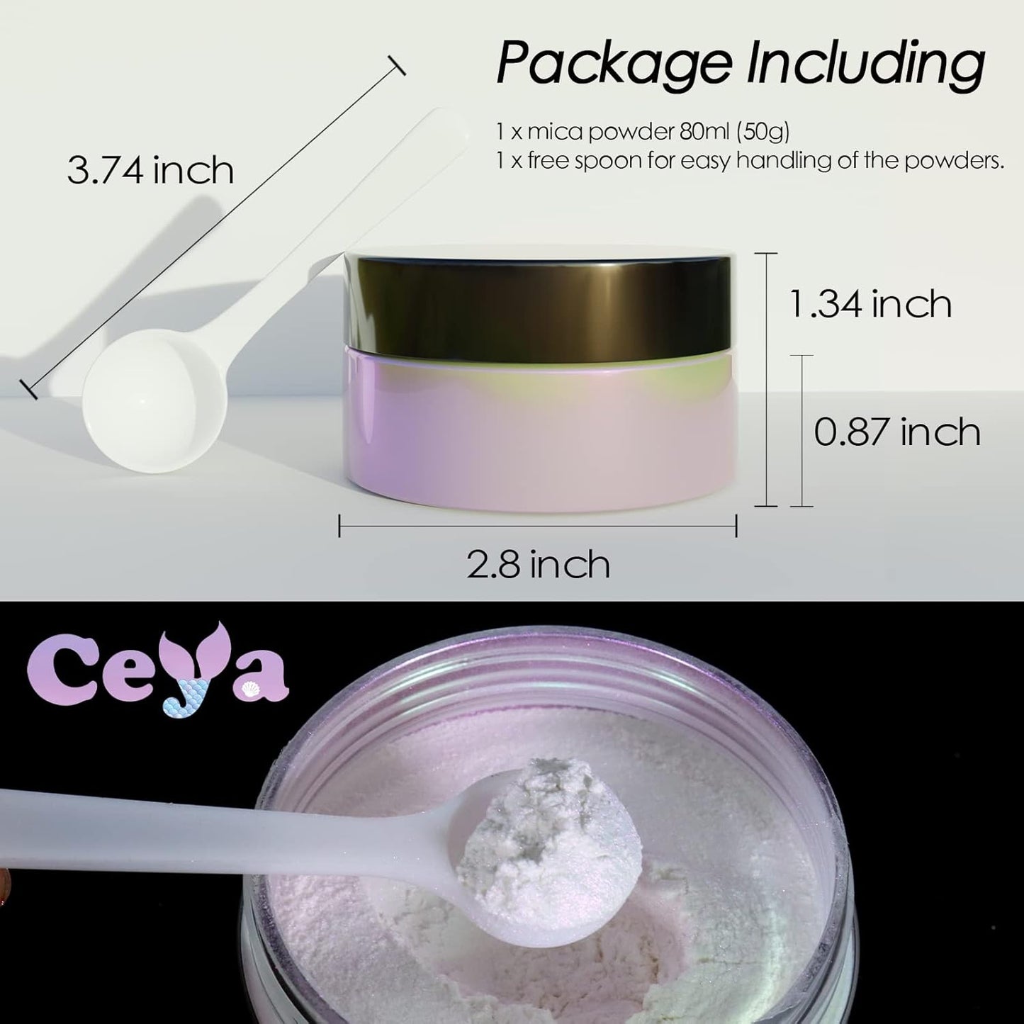 Ceya Interference Mica Powder, 1.8oz/ 50g Ghost Dreamland Chrome Nail Powder, Cosmetic Grade Pearlescent Effect Color Shift Pigment for Epoxy Resin, Makeup Shimmer, Nail Polish,Soap Dye,Candle Making