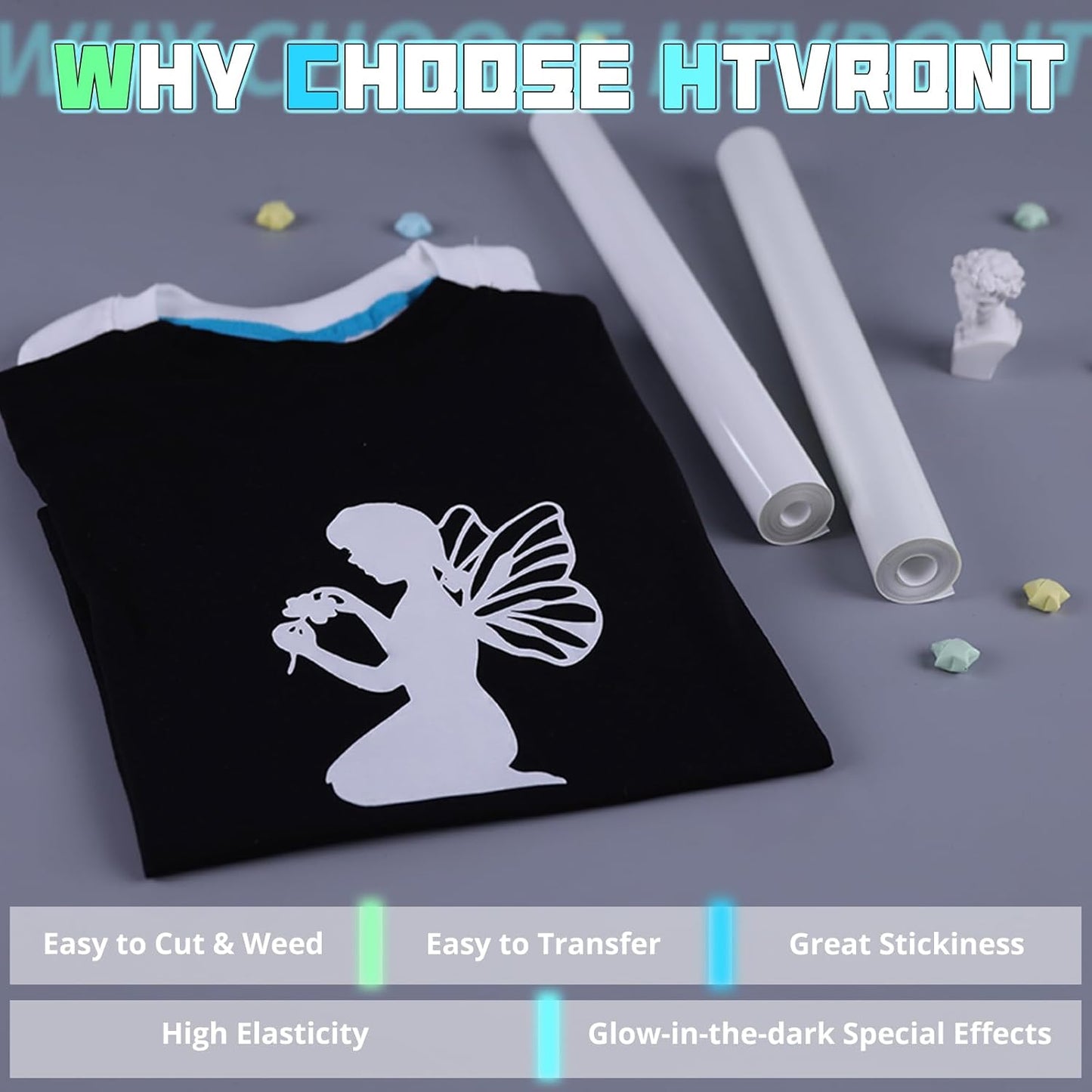 HTVRONT Glow in The Dark HTV Vinyl - 12" x 8ft Heat Transfer Vinyl for Shirts, Glow in The Dark HTV Luminous Iron on Vinyl - Easy to Cut & Weed (Yellow-Green)