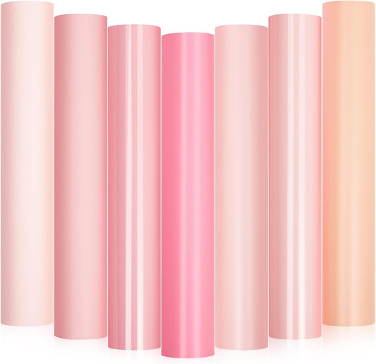 GIRAFVINYL Pink Permanent Vinyl - 12”x12” 7 Sheets Light Pink Vinyl Permanent Adhesive for Home and Car Decorations, Signs, Tumblers, Easy to Cut & Waterproof