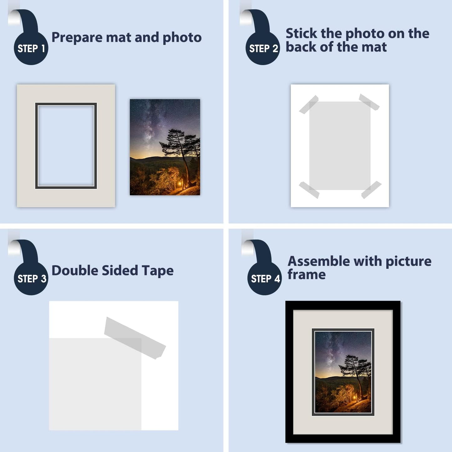 Mat Board Center, Double Mat - Acid Free, 8-ply Thickness, White Core - for Pictures, Photos, Framing (Gray Over Black, 8x10 for 5x7, Pack of 5)