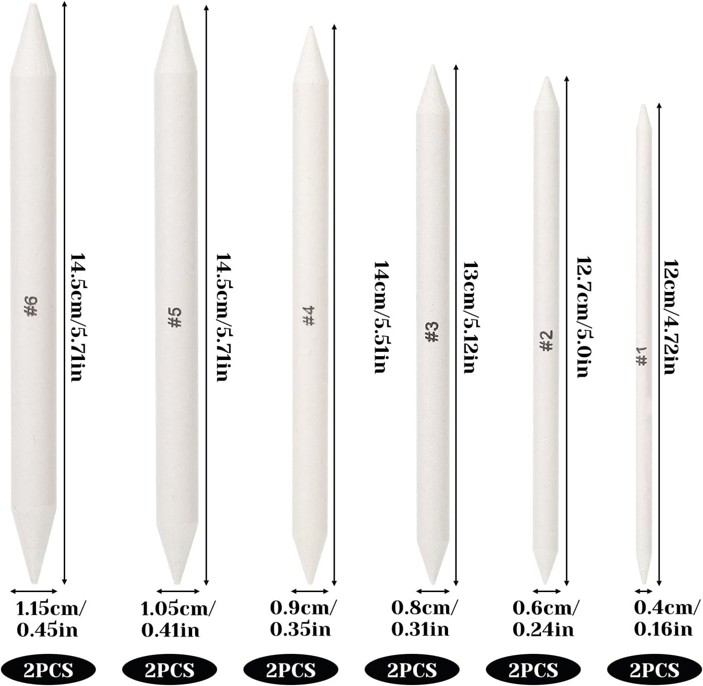 Blending Stump, 12 PCS Tortillions Blending Pencil Oil Pastel Blending Tools Shading Pencils Soft Paper Felts Sketch Blending Sticks for Artist Student Sketch Drawing Supplies (6 Sizes)