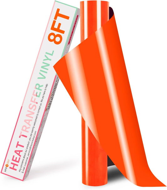 HTVRONT HTV Heat Transfer Vinyl - 12" x 8ft Neon Orange HTV Vinyl for Shirts, Iron on Vinyl for All Cutting Machine - Easy to Cut & Weed for Heat Transfer Design (Neon Orange)