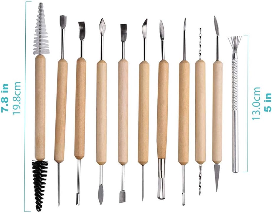 EuTengHao 19Pcs Pottery Tools Clay Sculpting Carving Tool Set Contains Most Essential Wooden Clay Tools for Potters