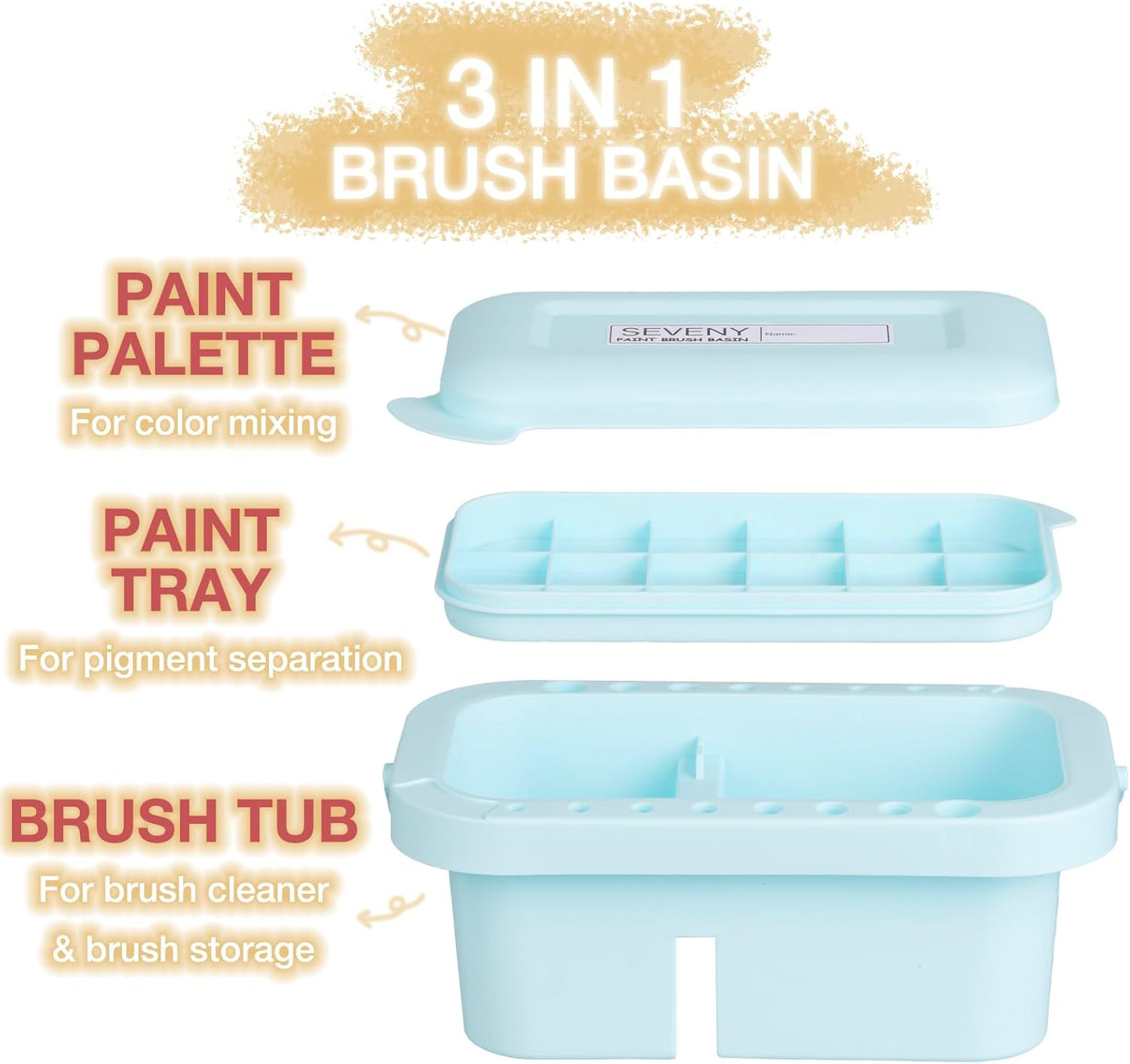 SEVENY Paint Brush Cleaner, Holder and Organizers with Palette,Trays & Rinser for Acrylic, Watercolor, and Water-Based Paints(Blue)