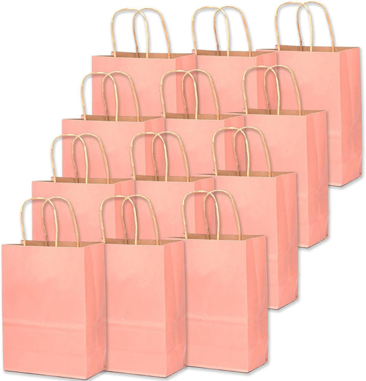 qiqee 32-Packs Bright Pink Paper Gift Bags with Handles Bulk 7.6"x4.75"x10.5" Medium Size Gift Bags Multiple Uses