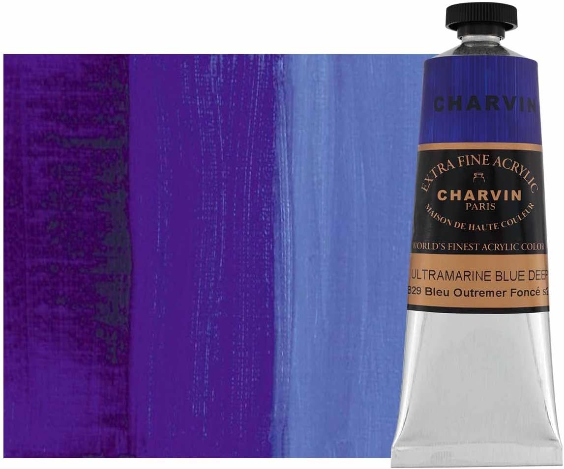 Charvin Extra Fine Professional Acrylic Paint - Ultramarine Blue Deep, 60ml Tube, Triple-Milled, Lightfast Pigments, Open Stock Artist Acrylic Paints in Nature-Inspired Hues