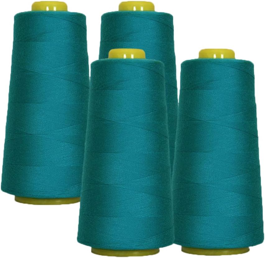 AK Trading 4-Pack Aquamarine All Purpose Sewing Thread Cones (6000 Yards Each) of High Tensile Polyester Thread Spools for Sewing, Quilting, Serger Machines, Overlock, Merrow & Hand Embroidery