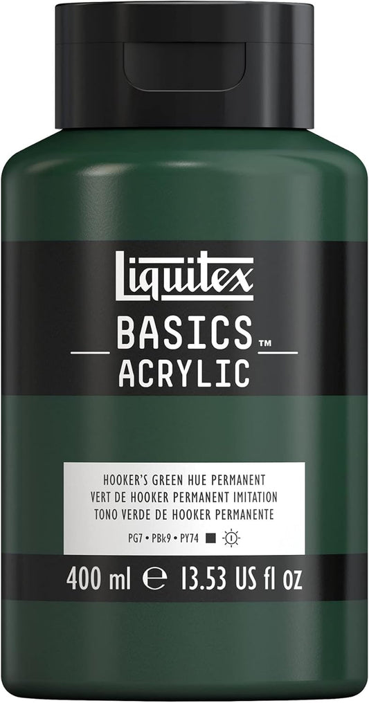Liquitex BASICS Acrylic Paint, 400ml (13.5-oz) Bottle, Hooker’s Green Hue Permanent
