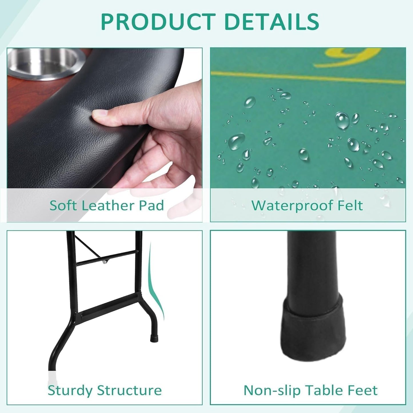 Upgrade 84" Folding Poker Table, 10 Players Oval Card Table with Stainless Steel Cup Holders and Padded Rails, Casino Leisure Felt Surface Texas Hold 'em Poker Table, Green