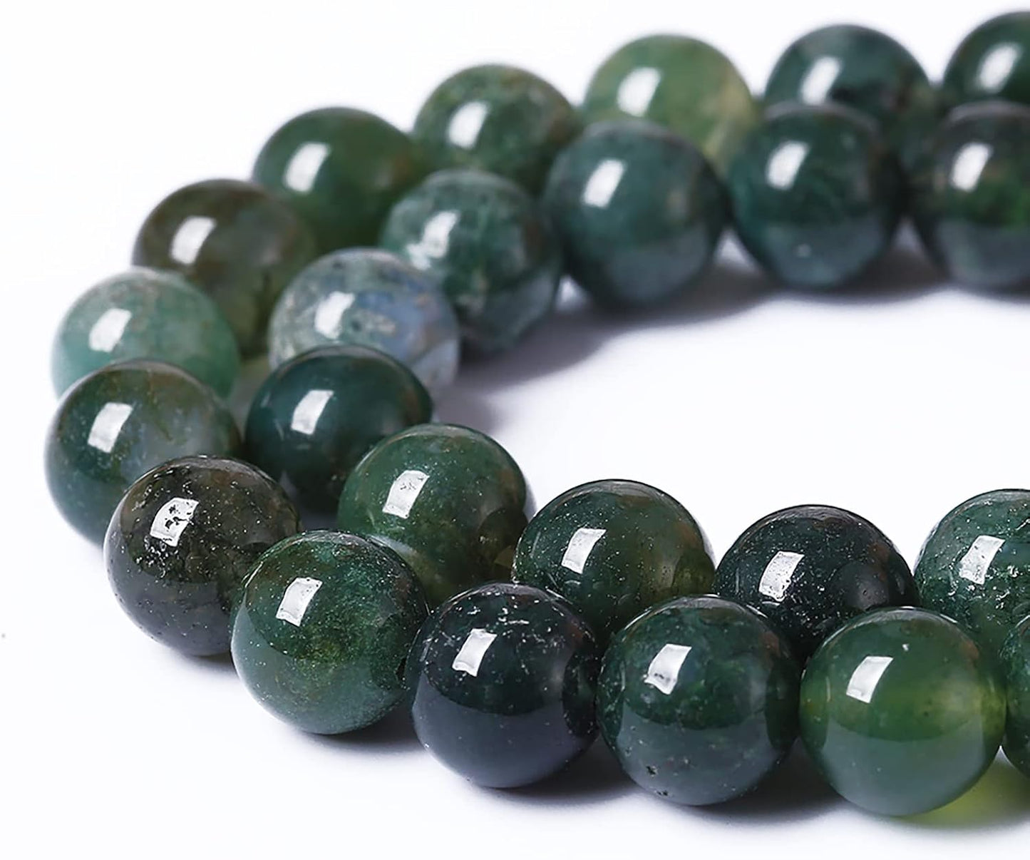 32PCS 12mm Natural Green Moss Agate Beads Gemstone Round Loose Spacer Beads for Jewelry Making DIY Bracelet Necklace Earrings 15" Inch