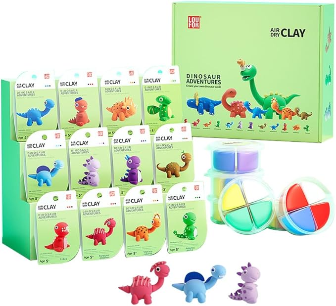 Air Dry Clay Kit for Kids - 12 Boxes DIY Modeling Clay Set with Sculpting Tools & Tutorials, Super Light & Non-Toxic, Creative Art Crafts for Boys Girls Ages 5+ (Dinosaur)