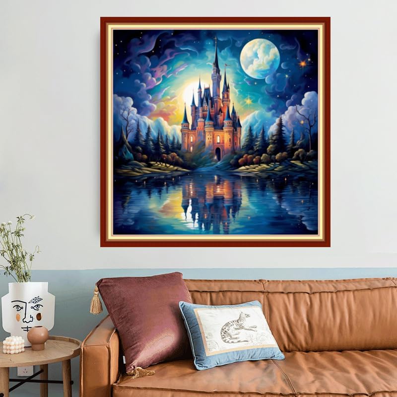 Joyhoor Stamped Cross Stitch Kits for Beginners, Needlepoint Kits for Adults, 11CT Counted Embroidery Kits-Magic Castle 18x18 inchs