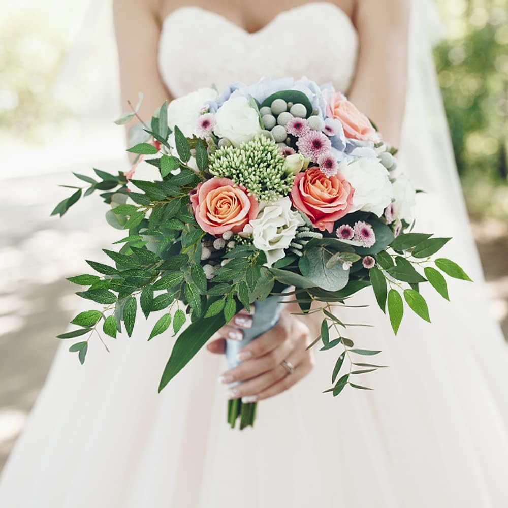 Artificial Italian Ruscus Greenery Stems, 30Pack Faux Green Leaf Garland Branches Hanging Greenery Spray for Wedding Bouquet Arch Table Centerpiece Home Decor (8 Laterals Stems-30Pack)