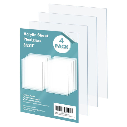 Egofine Plexiglass Sheets Acrylic Sheets 4 Pack of 8.5x11’’ 0.04 Thick Clear Plastic Cast Transparent Plexi Glass for Crafting Projects, Replacement Picture Frame Glass, DIY Display, Easy to Cut