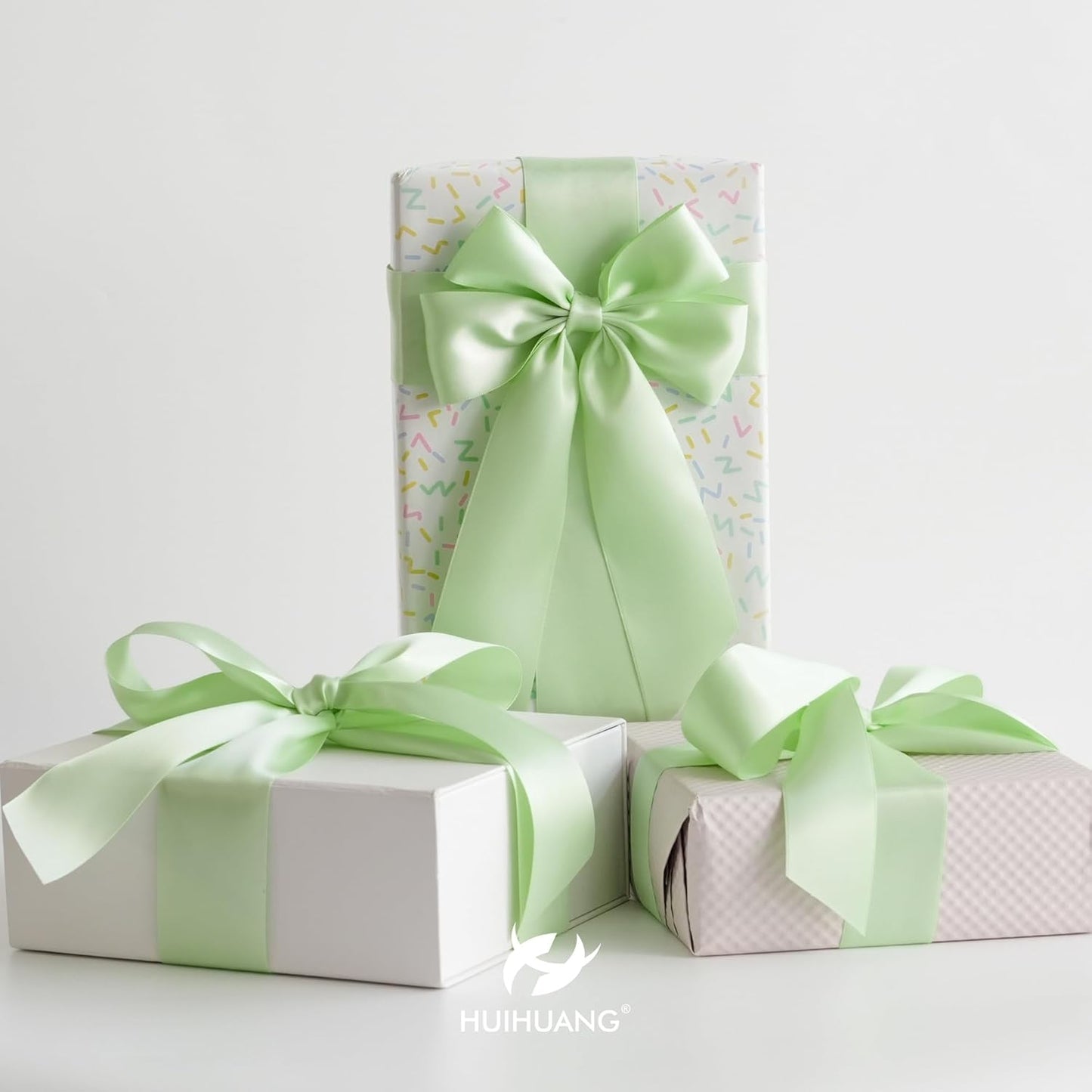 HUIHUANG Seafoam Green Ribbon 2 inch Wide Double Faced Satin Ribbon Pastel Green Ribbon for Gift Wrapping, Bows Making, Flower Bouquet, DIY Crafts, Wedding, Holiday Party Decor -25 Yards/Roll