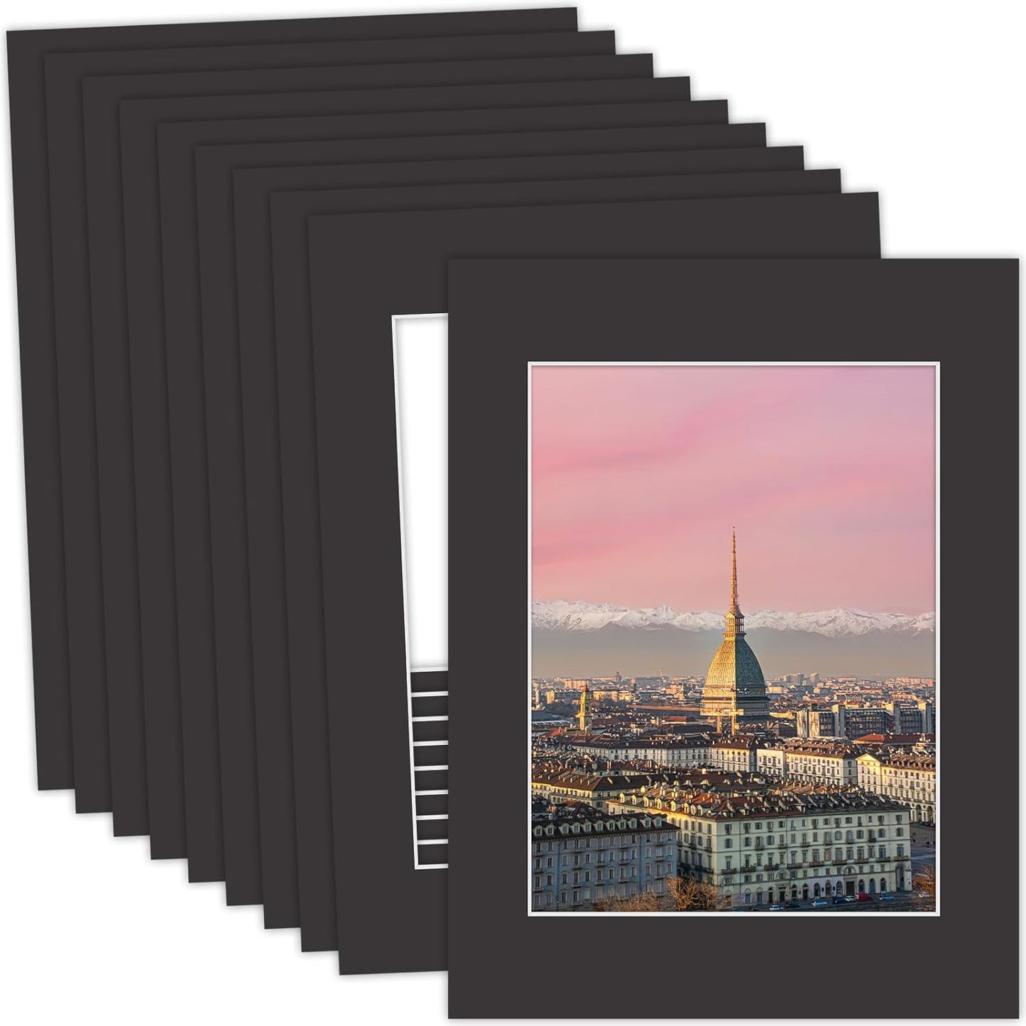 MBC Mat Board Center, 10 Pack 12x16 for 9x12 Black Picture Mats Frame Mattes, Bevel Cut, Acid Free, 4-ply Thickness