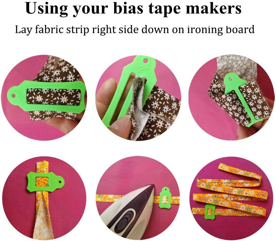 Bequilter Fabric Bias Tape Maker Tools Set of 15 Size Fabric Sewing Quilting Bias Binding Maker Come with 40 pcs of Multi-Color Quilting Pins Jelly Roll Sasher Tool Set