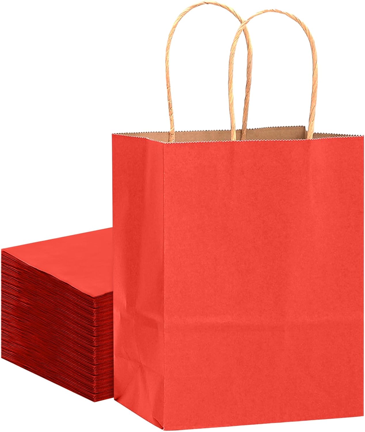 qiqee 32-Packs Red Paper Gift Bags with Handles Bulk 7.6"x4.75"x10.5" Medium Size Gift Bags Multiple Uses