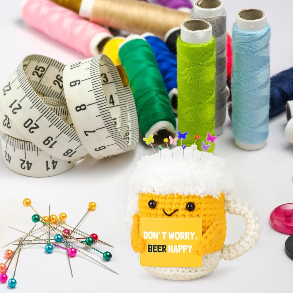 Beer Cup Pin Cushion, Handmade Knitted Pincushions, Cute Pin Cushions Needle Holders for Sewing Quilting Accessory, DIY Crafts or Patchwork Decor