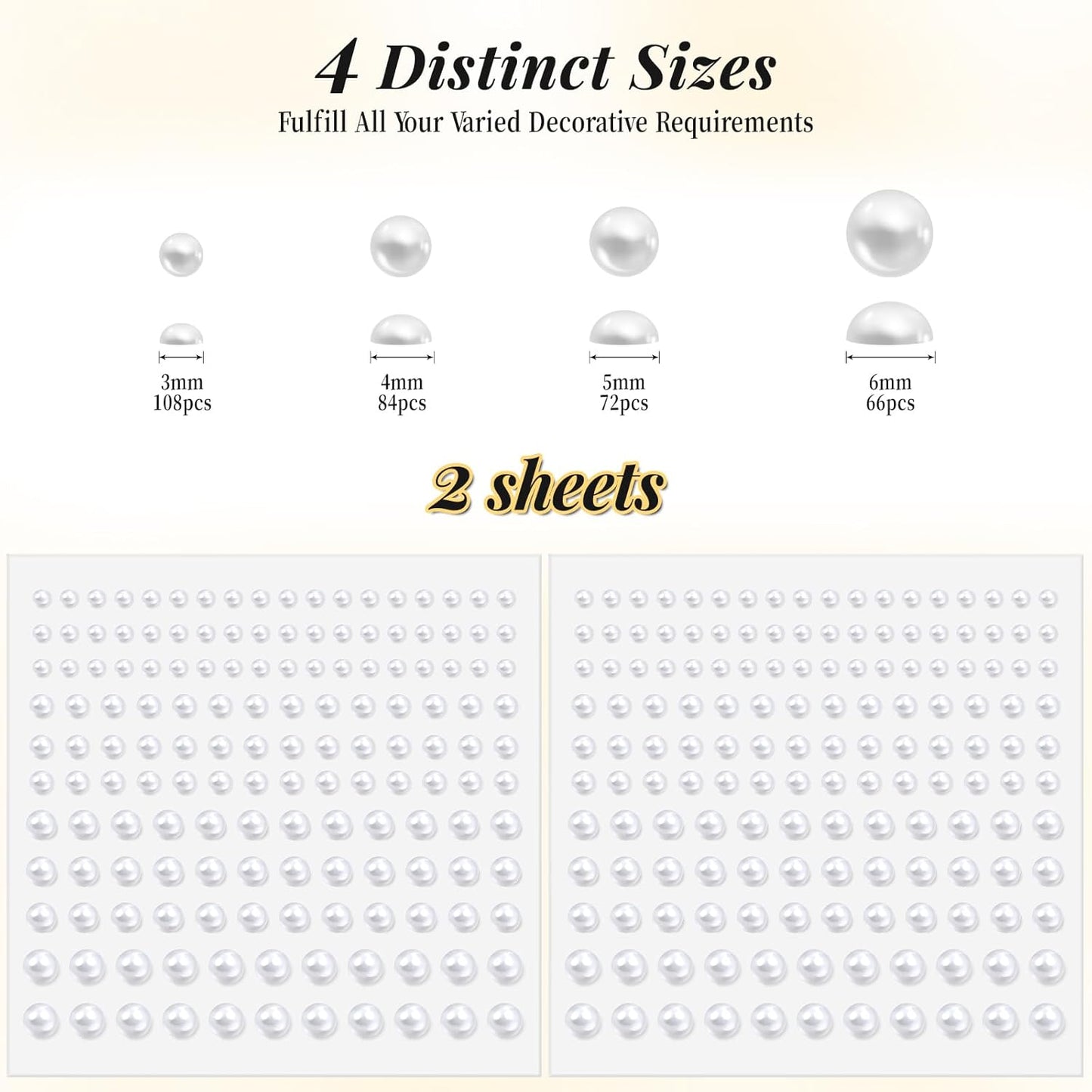 Pearl Stickers Self Adhesive Hair Pearls Gem White Jewel Sticker for Making Hair Decor Face,Body, Nail, Phone Art Craft Scrapbooking Embellishments Assorted Size 3mm/4mm/5mm/6mm (330)