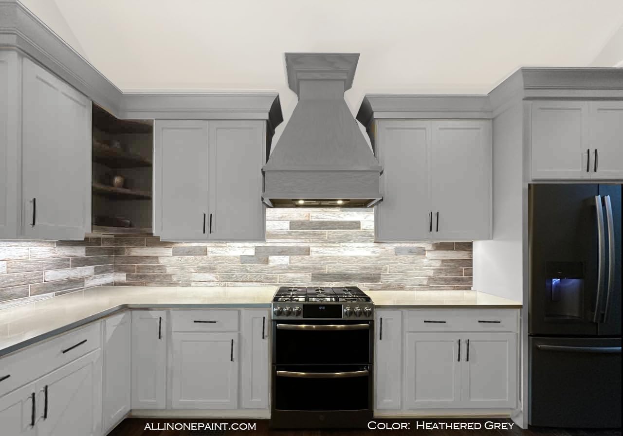 ALL-IN-ONE Paint, Durable cabinet and furniture paint. Built in primer and top coat, no sanding needed. Includes our 30 featured color card - Heathered Gray (light cool gray), 8oz Sample