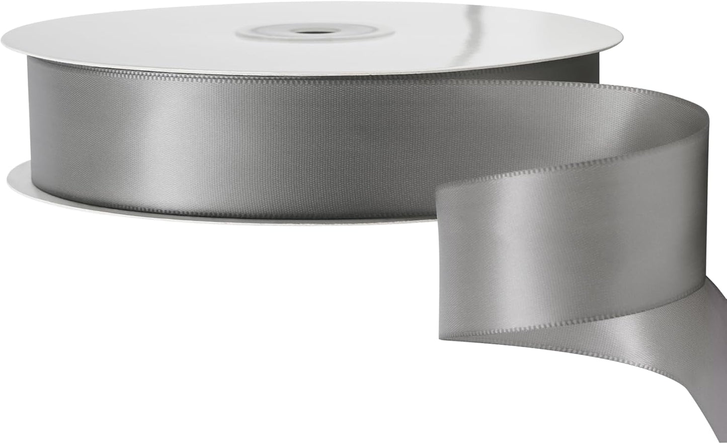 LIUYAXI Silver Stain Ribbon, 1" X Continuous 50 Yards, Double Faced Fabric Ribbon Perfect for Gift Wrapping Wedding Birthday Party Chair Sash Christmas Hair Floral Craft Sewing