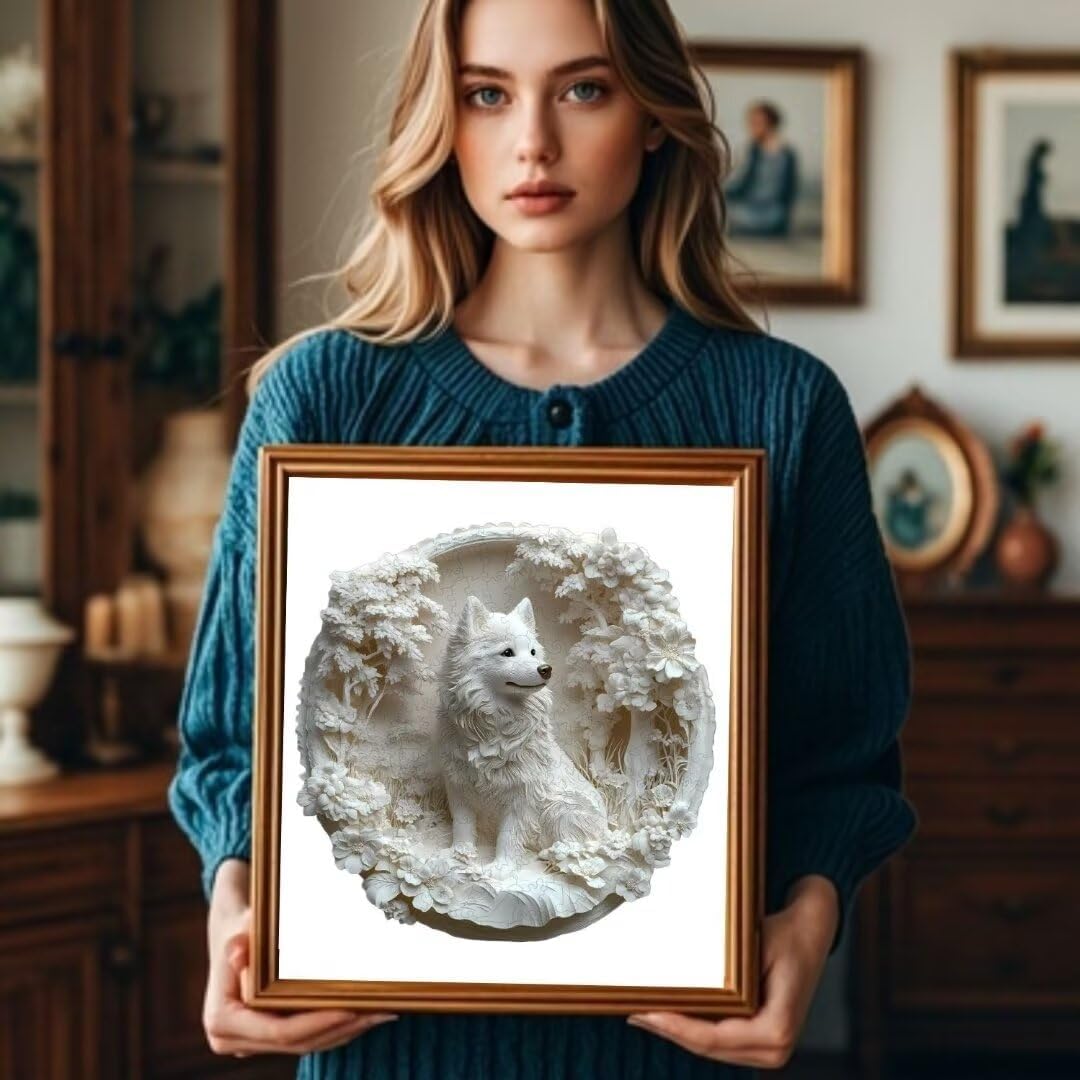 Wooden Puzzles Adults, 3D Paper Samoyed Dog Wooden Puzzles 295 Pieces, Unique Animal Shaped Wood Challenging Jigsaw Puzzles Gifts for Adults, 13.4x13.1in