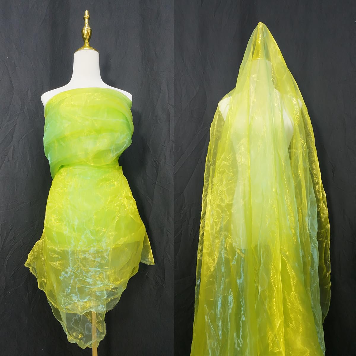 Two-Tone Iridescent Holographic Organza Fabric - 5.5 Yards | Lightweight Sheer Gauze Voile Tulle | for Dresses, Party Decor, DIY Crafts, Shiny Backdrops(Shimmery Light Green-Yellow)