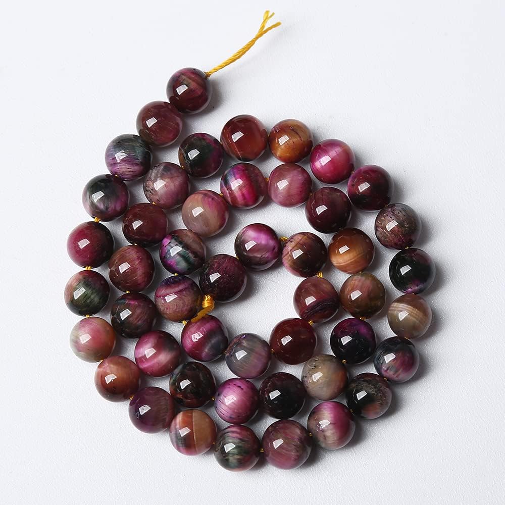 48pcs 8mm Top AAA Natural Tiger Eye Beads for Jewelry Making Rose Red Starry Sky Tiger Eye Stone Round Loose Beads DIY Bracelet Necklace Earrings