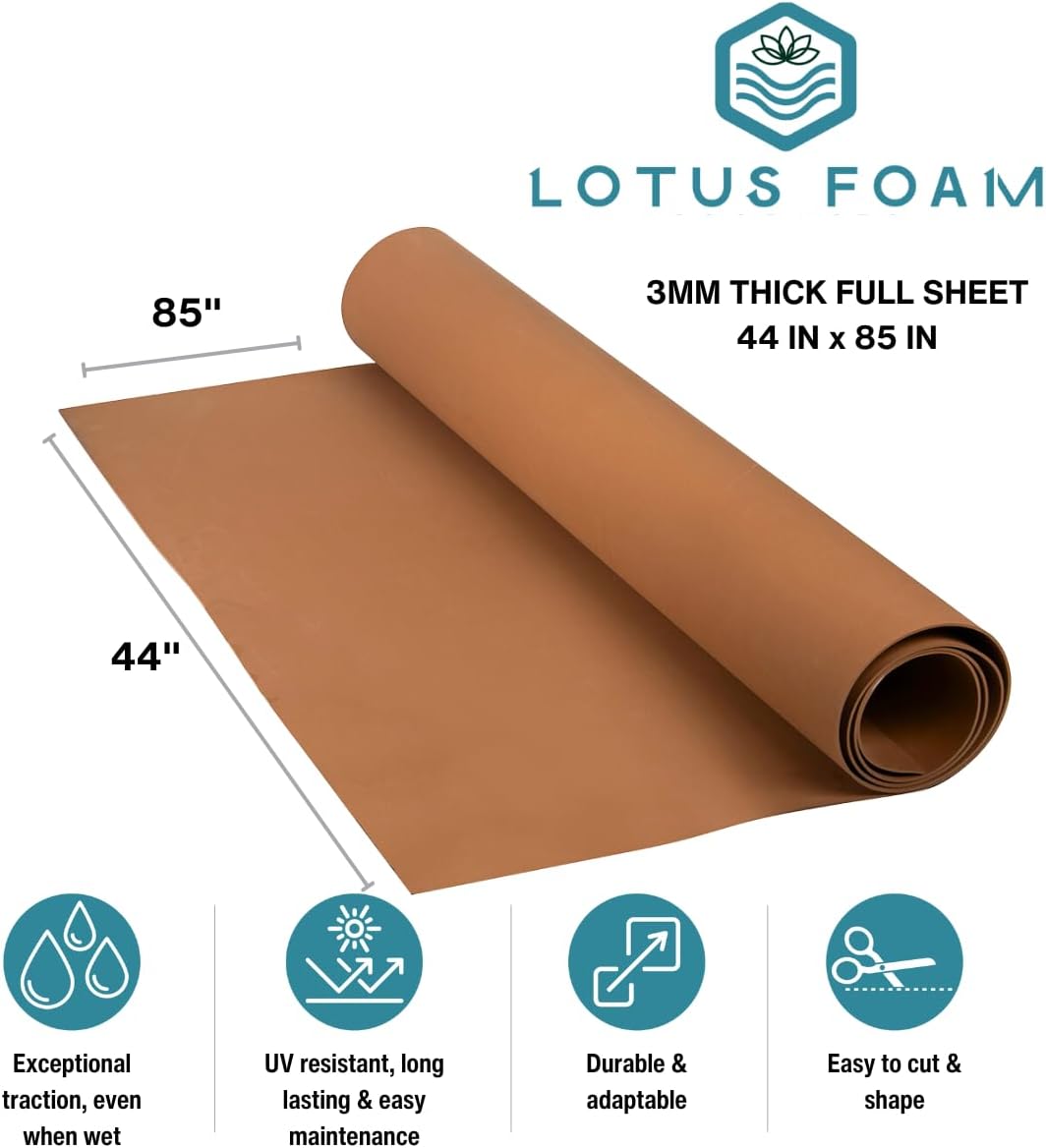 LotusFoam Large 3mm EVA Foam Sheet - 44"x 85" High Density Foam 130 kg/m3 for Cosplay, Costumes, Crafts, Flooring, Outdoor Use - 35 Colors (Teak) - Teak