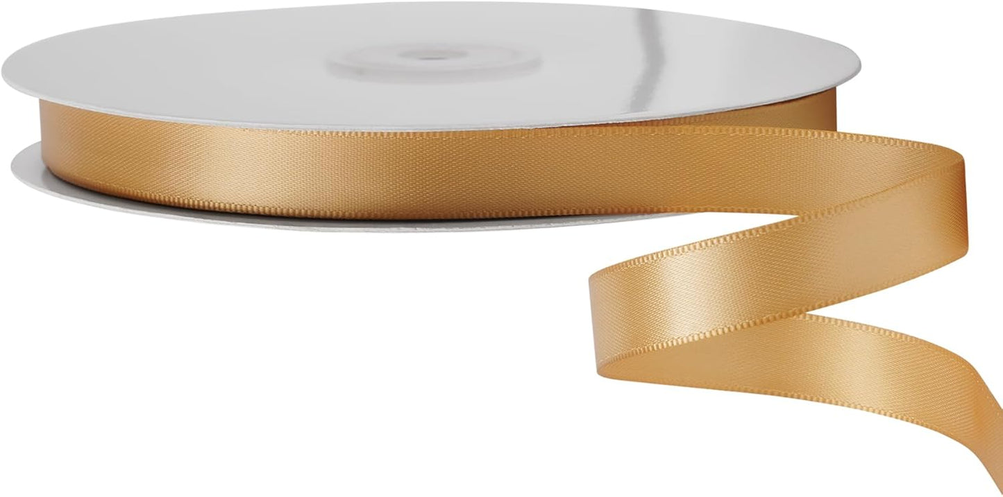 LIUYAXI Old Gold Satin Ribbon, Double Faced 1/2" X Continuous 25 Yards Ribbons Perfect for Gift Wrapping Bows Bouquet Wedding Craft and More