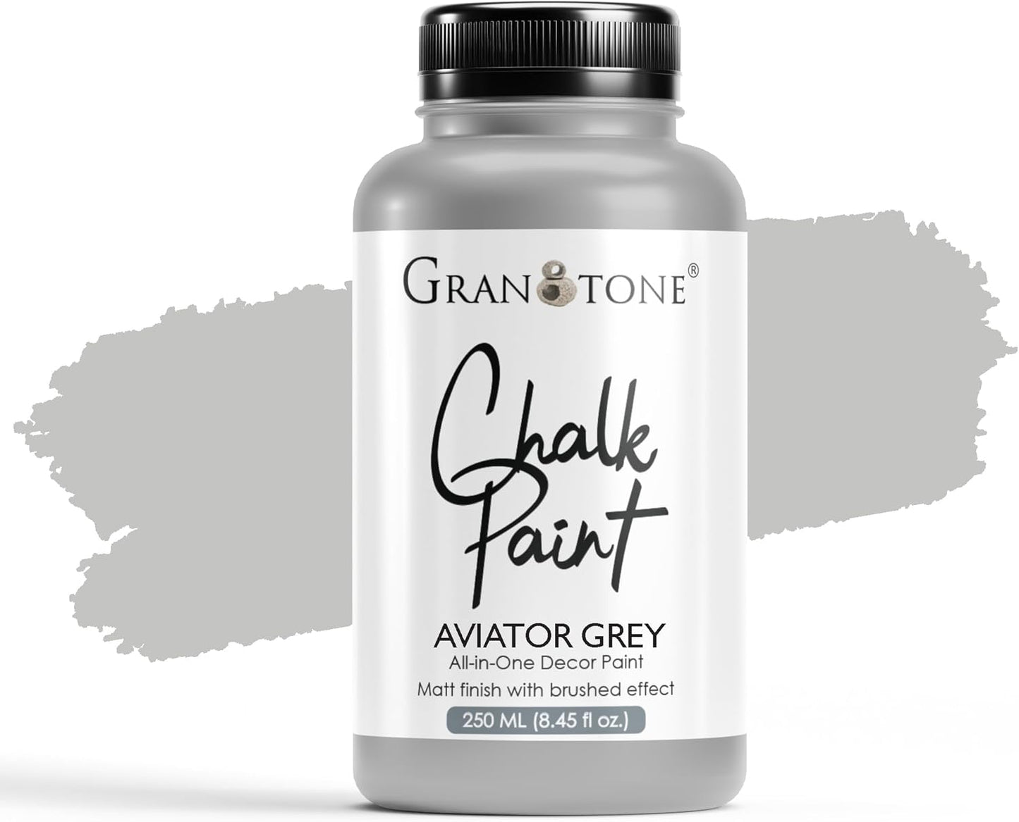 GRANOTONE Chalk Paint for Furniture | Matt-Finish Water-Based Acrylic Paint for Wood, Walls, Metal, Glass, Paper, Fabric Canvas | Maximum Coverage Chalk Paint for Kids & Adults, 250 Ml (AVIATOR GREY)