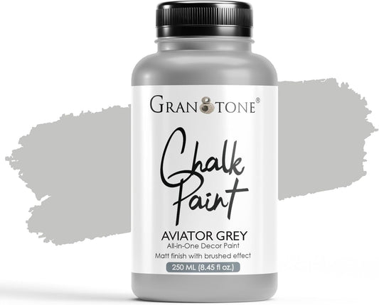 GRANOTONE Chalk Paint for Furniture | Matt-Finish Water-Based Acrylic Paint for Wood, Walls, Metal, Glass, Paper, Fabric Canvas | Maximum Coverage Chalk Paint for Kids & Adults, 250 Ml (AVIATOR GREY)