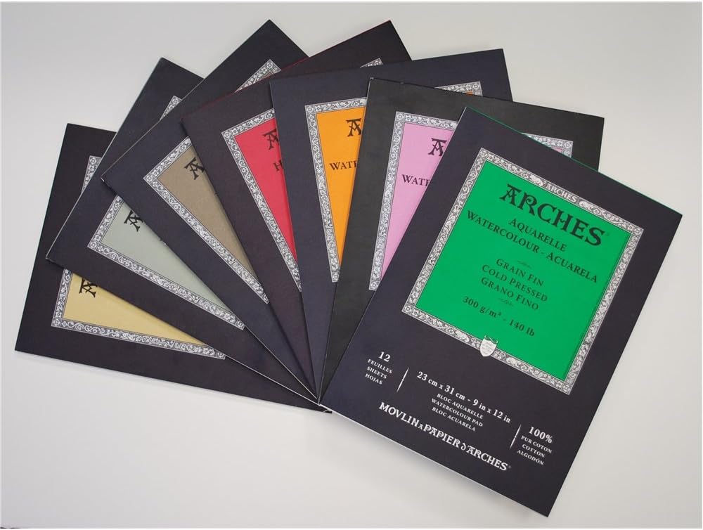 Arches Watercolor Pad 9 x 12 inches Natural White 100% Cotton Paper - 12 Sheet Arches 140 lb Cold Press Pad.
