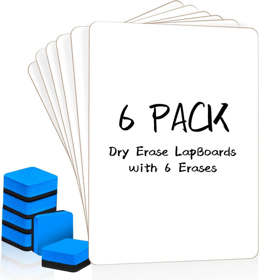 Dry Erase LapBoards, PANDRI 6 Pack Double Sided 12.5 x 9 Inch Whiteboards with 6 Erasers, Dry Erase Boards for Office Students Classroom Teacher Supplies