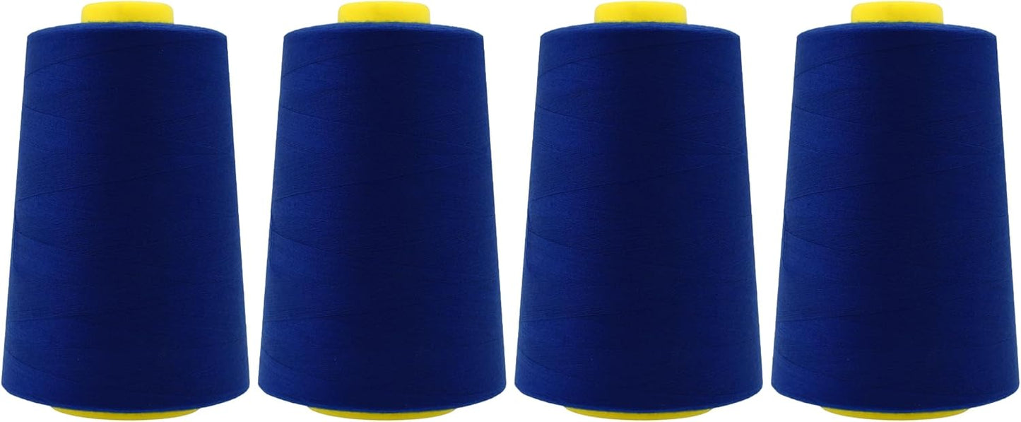 Mandala Crafts 4 Pack of Serger Threads Cones Spools - 40S/2 24000 Yards Polyester Midnight Blue Threads for Sergers Machine and Overlock Quilting Sewing Machine