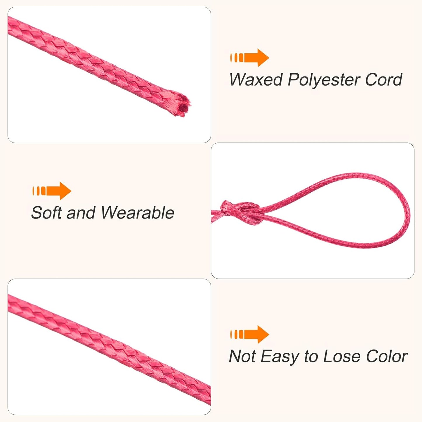 MECCANIXITY Waxed Cord 2mm Waxed Polyester Cord 11 Yard Wax String for Bracelet Making,Necklaces, Beading,Jewelry Making and DIY Crafts(Rose Red)