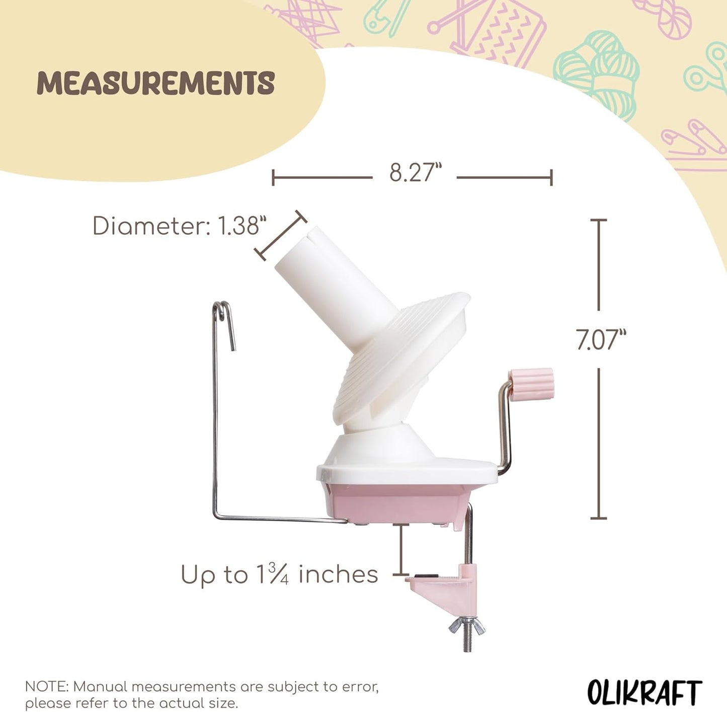 Olikraft Manual Yarn Winder | Yarn Ball Winder, Roller, Baller Crochet Spinner for Crocheting | Clamp for 1 3/4" Surfaces | Create Cakes up to 4oz