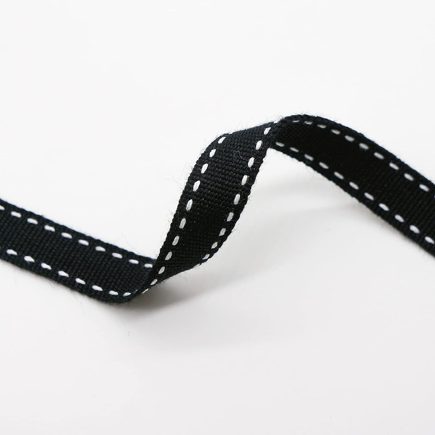 CT CRAFT LLC Black Cotton White Stitched Ribbon 3/8" x 10 Yards for Home Décor Gift Present Wrapping DIY Crafts Birthday Wedding Bouquet Christmas