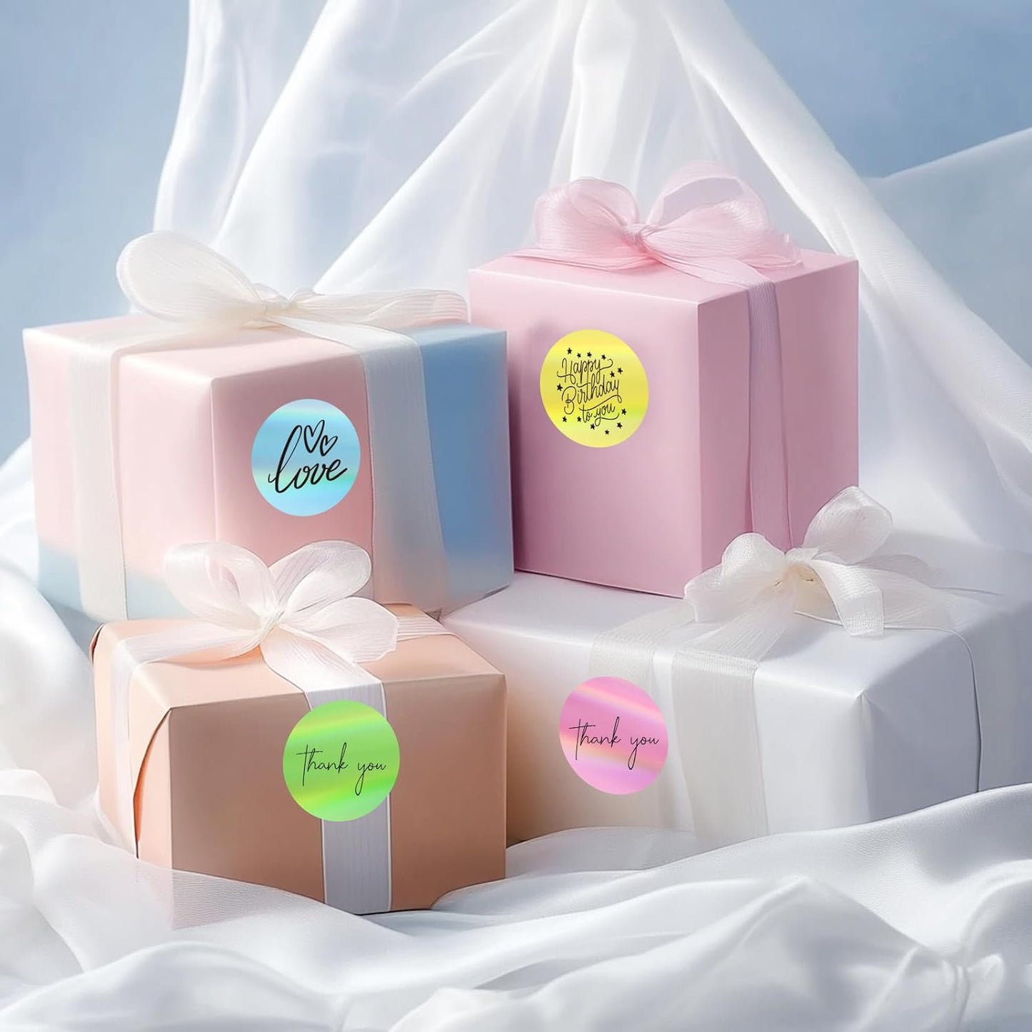 Holographic Thermal Labels Stickers 1.5 inch, Glitter Round Direct Thermal Stickers Label, Perforation Line Design (350 Sheets, 5 Colors)