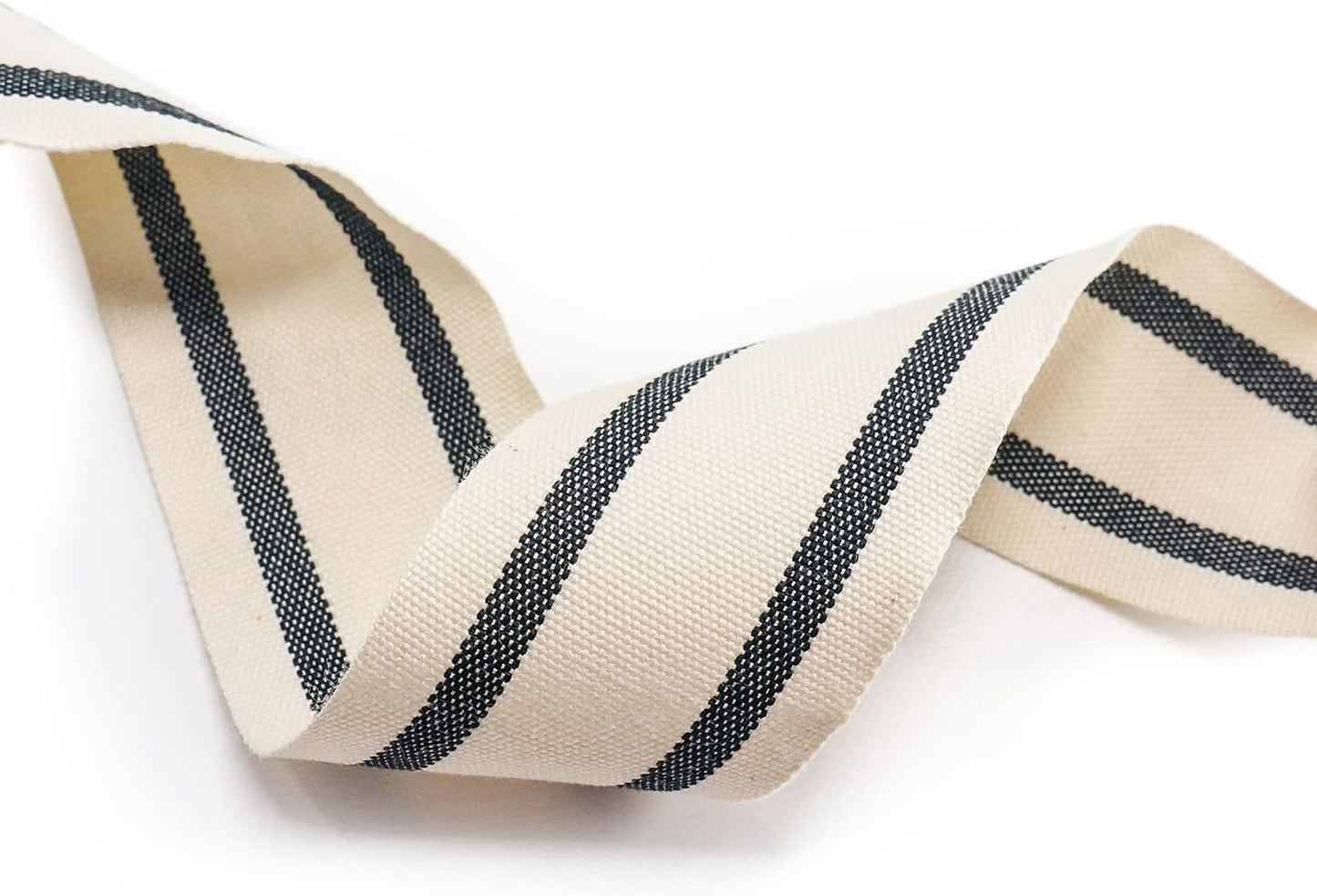 CT CRAFT LLC Ivory Cotton Black Stripes Ribbon 1.5" x 10 Yards for Home Décor Gift Present Wrapping DIY Crafts Birthday Wedding Bouquet Christmas