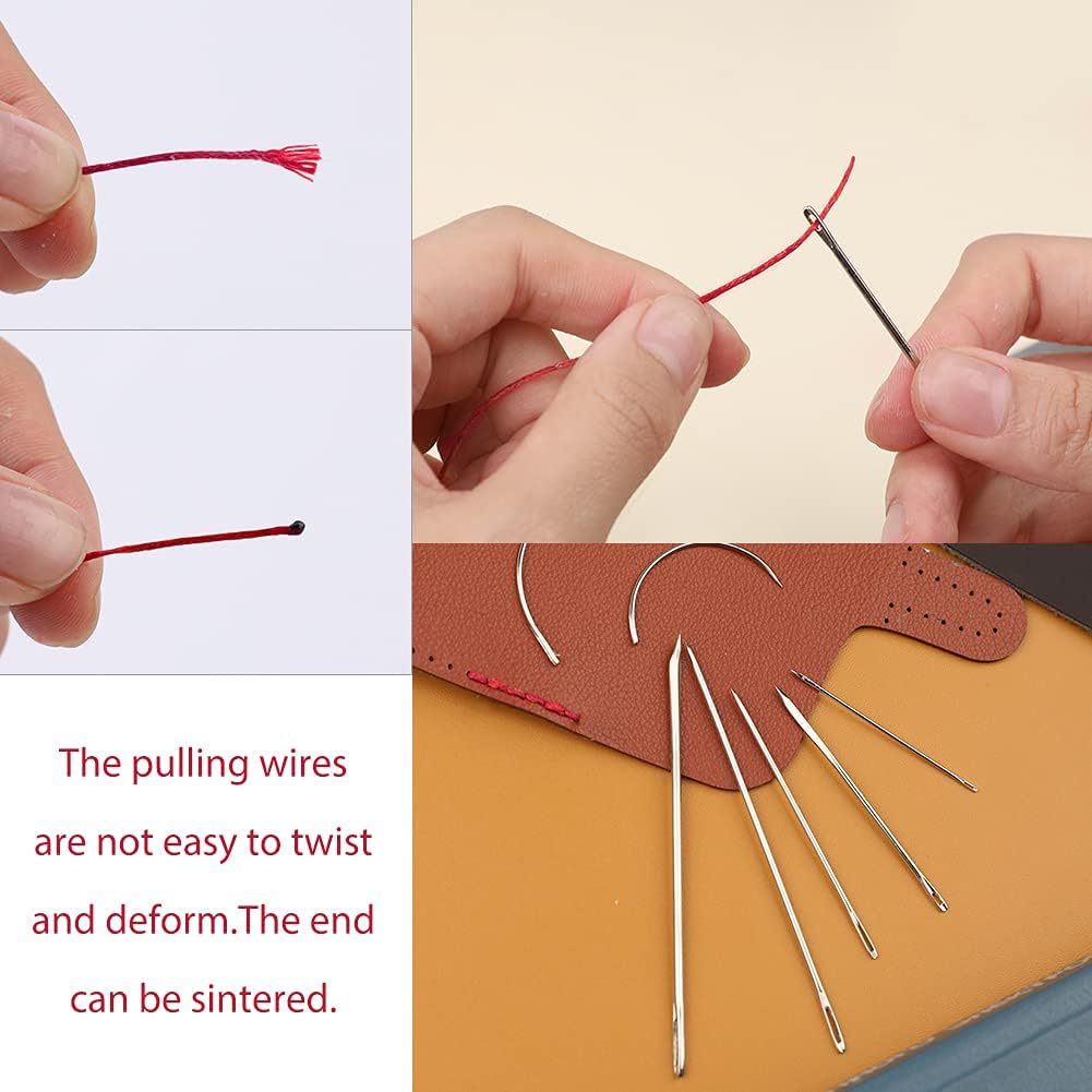 Ftyiwu Waxed Thread, Upholstery Needle and Thread 32 Yards with 7PCS Hand Sewing Needles for Home Upholstery Carpet Canvas Repair Leather Sewing (Red)