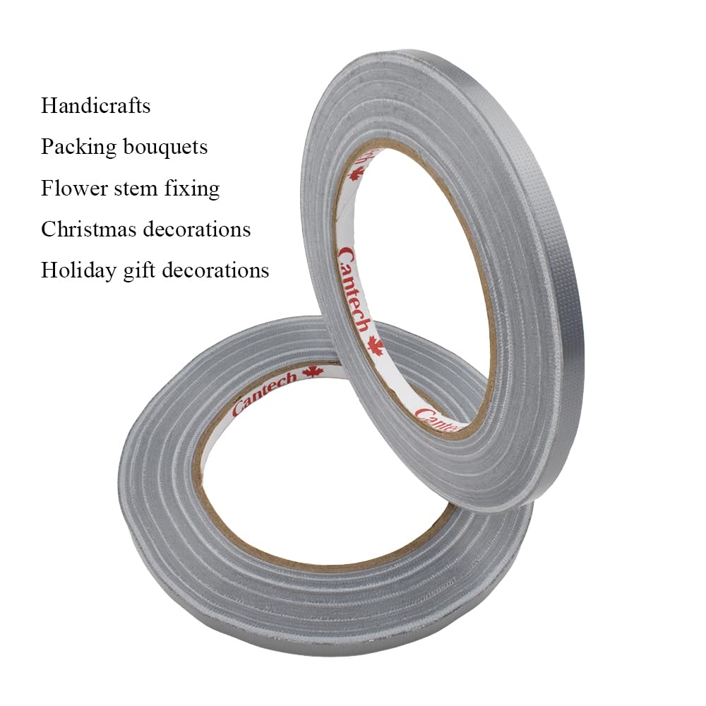 HAHIYO Silver 0.25Inch Wide Floral Tape, Waterproof Florist Tape Flower Wrap Adhesive Waterproof Decorative Tape for Bouquet Stem Wrapping Flower Arranging Craft, 2Rolls 200Feet/66Yard Total