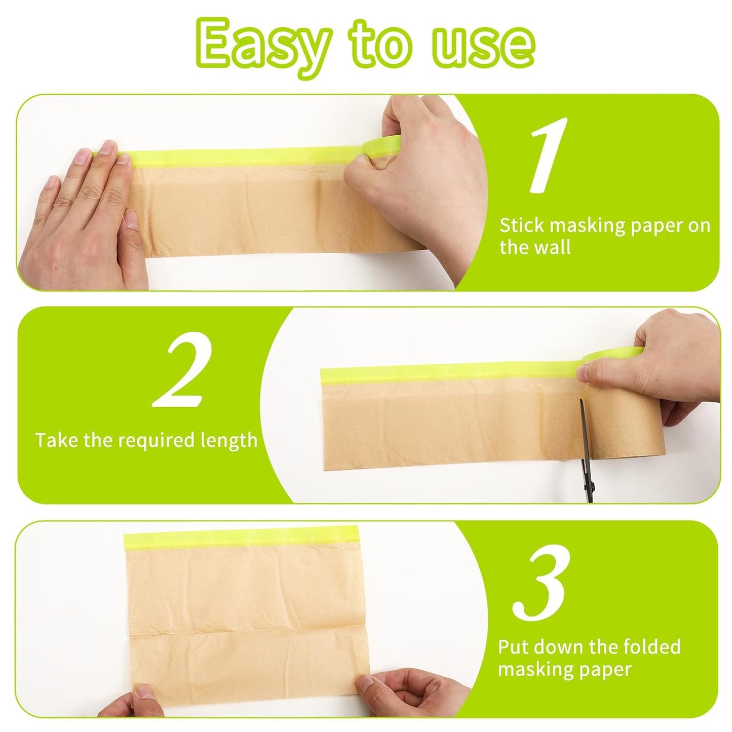 6 Rolls Pre-Taped Paint Masking Paper and 3 Masking Tape, 50 Feet/ Roll Assorted Sizes Tape and Drape Painters Paper for Painting, Automotive Paint, Floor Protection, Wall Covering, Floor Protection