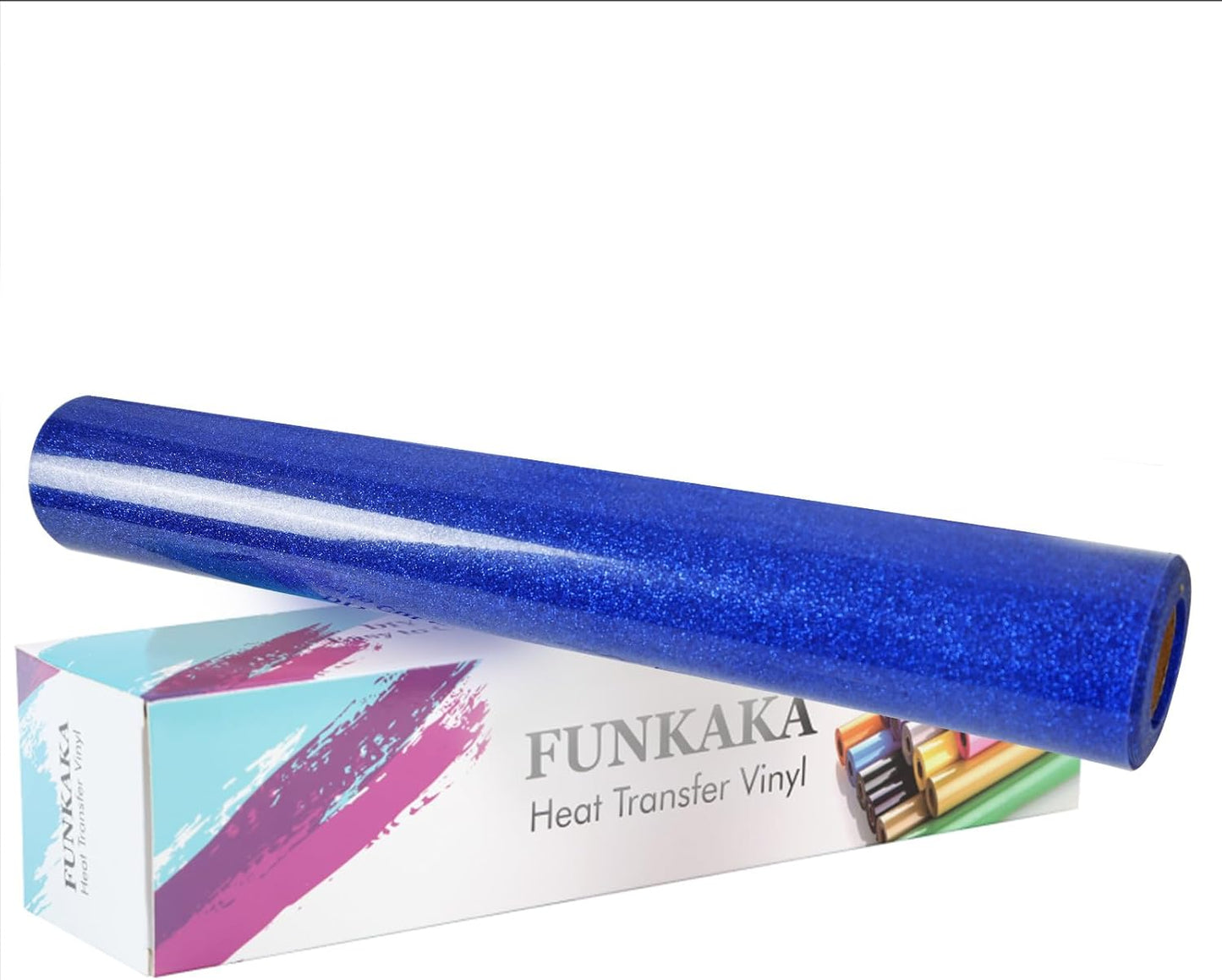 FUNKAKA Glitter Royal Blue HTV Heat Transfer Vinyl Rolls, 12" x 25ft PU Iron on Vinyl for T-Shirt Royal Blue Glitter HTV Vinyl for All Cutter Machines Easy to Cut & Weed for Heat Vinyl Design