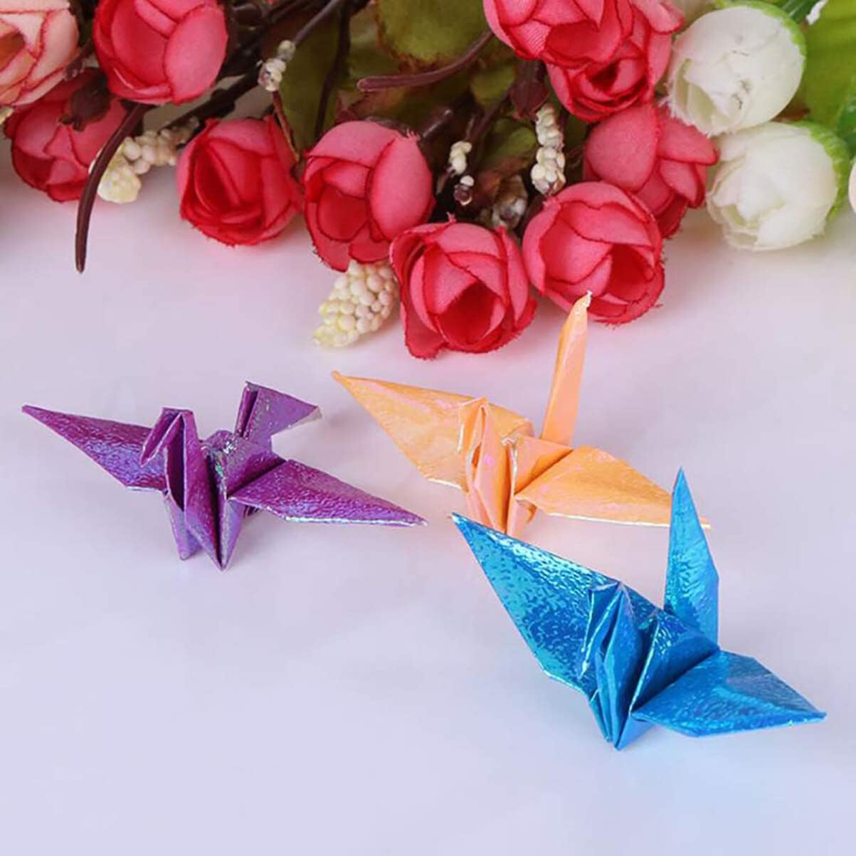STOBOK 100pcs Shiny Origami Paper Iridescent Paper Square Shiny Folding Decoration for Crafts Projects (15cm, 10 Colors)