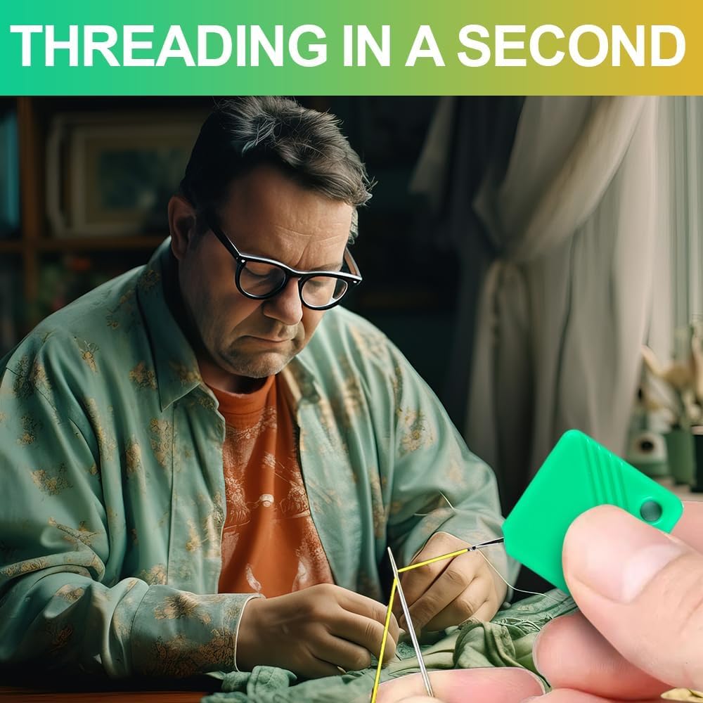 Automatic Needle Threaders for Hand Sewing, 2025 Upgrade Embroidery Floss, Sewing Machine Needle Threader, Sewing Supplies Tool, Fits All Needle Sizes (10, Green)