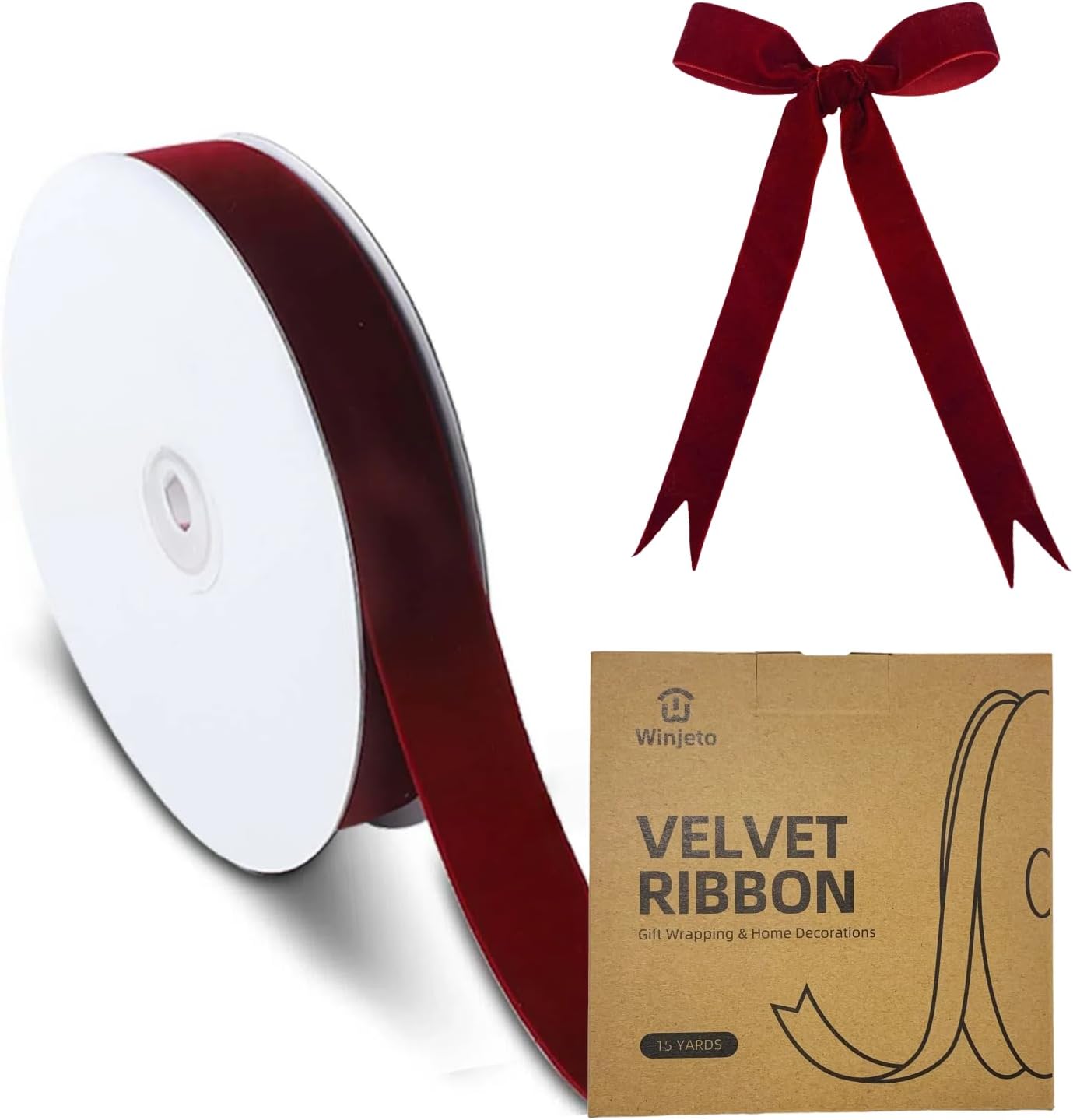 15 Yards Velvet Ribbon 1 Inch Single Face Red Velvet Ribbon Spool Prefect for Wedding, Ribbons for Gift Wrapping, Vintage Christmas Decor Tree Ornaments Wreath Hair Bows, Ribbons for Crafts